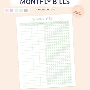 Monthly Bills Tracker Bill Organizer Bill Due Checklist A4 - Etsy