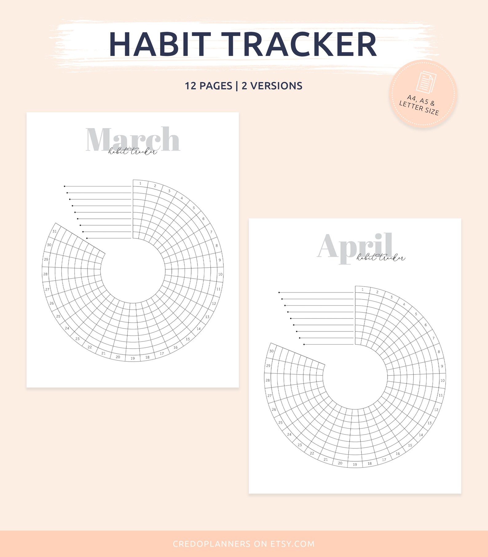 Habit Tracker Circle 12 Month Habit Tracking Monthly Habit Etsy