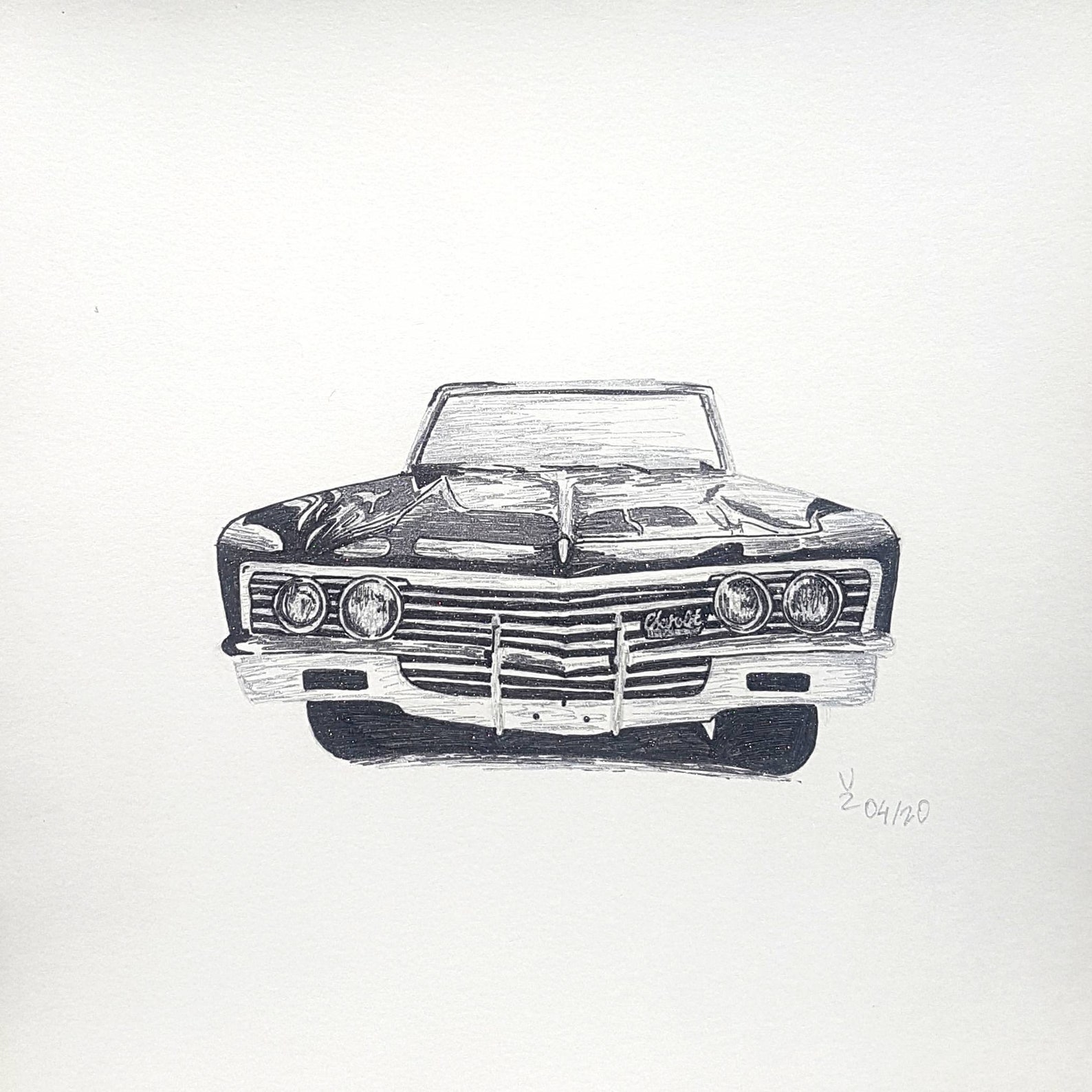 Chevrolet Impala 66 SS Print/poster of a gel pencil drawing Etsy