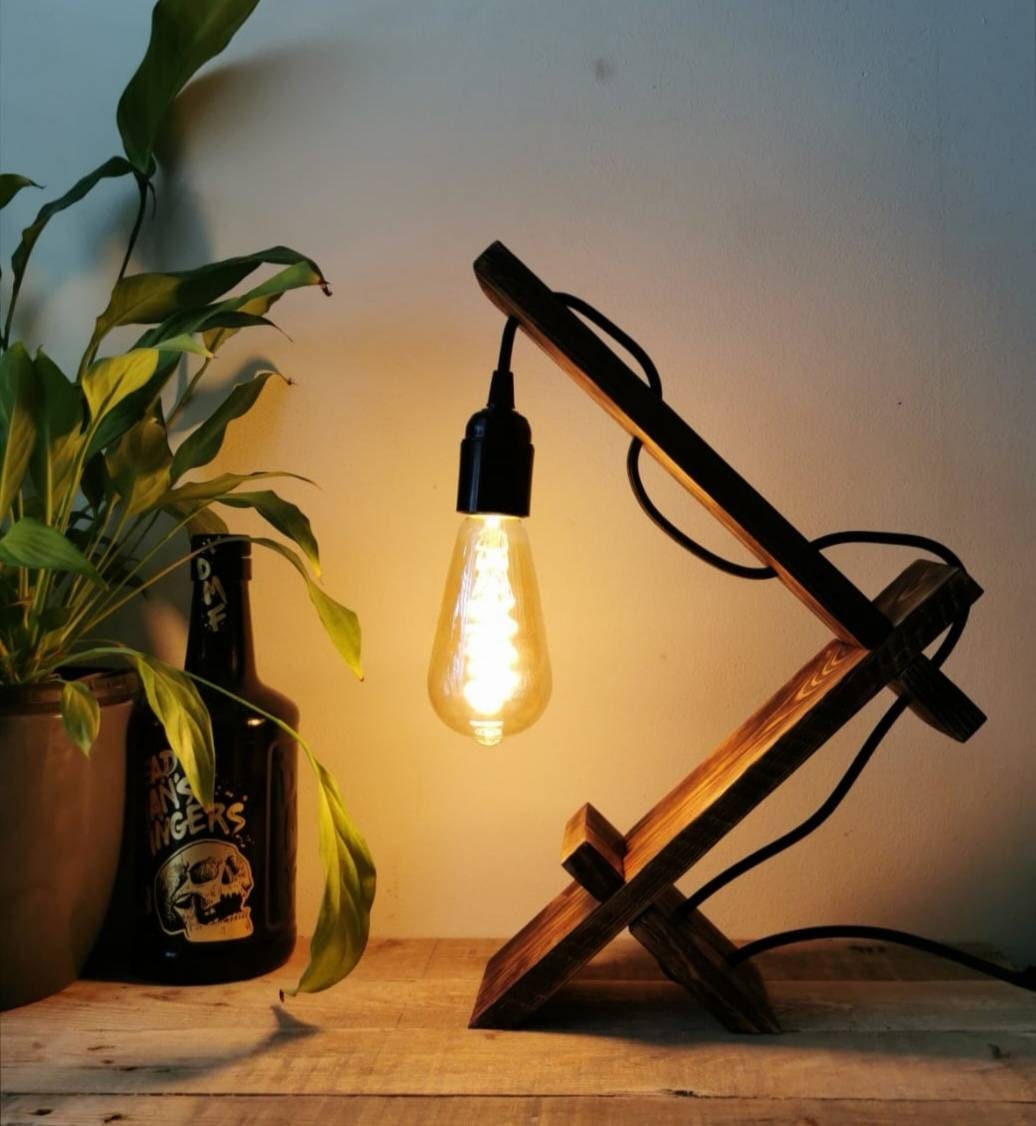 Reclaimed Geometric Desktop Lamp Uk Handmade Reclaimed Geometric Desktop Lamp Uk, Reclaimed Wood Table Lamp Uk