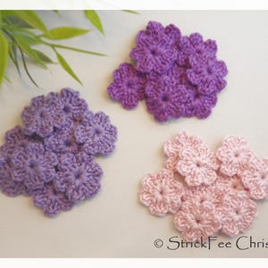 4 Stück Häkelapplikation "kleine Blümchen"  100 % Baumwolle,  Aufnäher,  Dekoration, Applikation, Kartengestaltung, Accessoires, gehäkelt