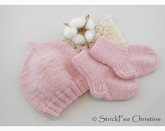 Wolle (Merino)/Angora gestrickte Erstlingssocken oder Erstlingsmütze KU 34 - 38, Geschenk zur Geburt, Babyfotografie,Stricksocken,Wollsocken