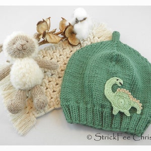 knitted warm first hat 100% wool (Merino) "Dino" KU 34 - 38 cm, knitted hat, gift for birth, baptism, baby photography