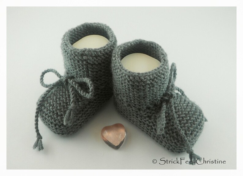 Knitted warm baby booties, baby shoes, baby booties, 100% wool (Merino) knitted shoes, gift for birth, christening, baby boy, baby girl Farbe: grau
