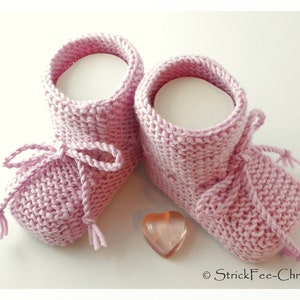 Knitted warm baby booties, baby shoes, baby booties, 100% wool (Merino) knitted shoes, gift for birth, christening, baby boy, baby girl rosa mit lilastich