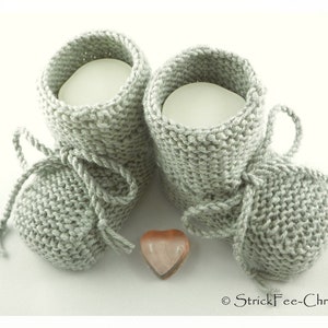 Knitted warm baby booties, baby shoes, baby booties, 100% wool (Merino) knitted shoes, gift for birth, christening, baby boy, baby girl Farbe: hellgrau