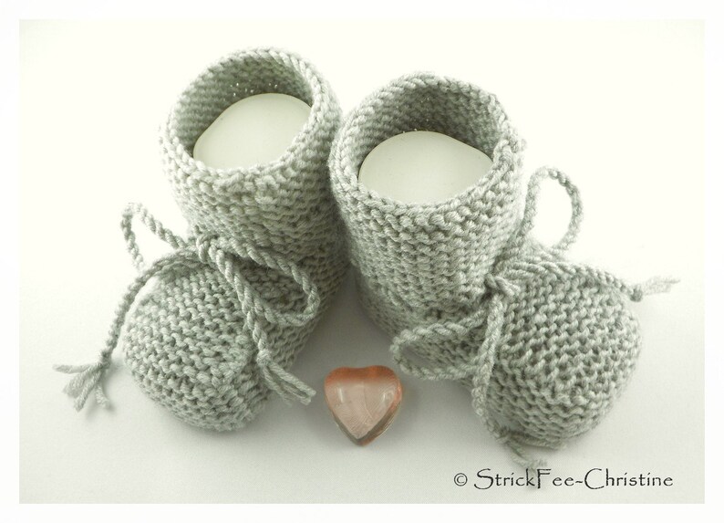 Knitted warm baby booties, baby shoes, baby booties, 100% wool (Merino) knitted shoes, gift for birth, christening, baby boy, baby girl Farbe: hellgrau