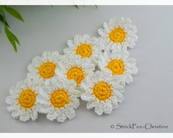 4 pieces crochet applique "Daisy" 100% cotton, patches, decoration, applique, card making, accessories, crocheted