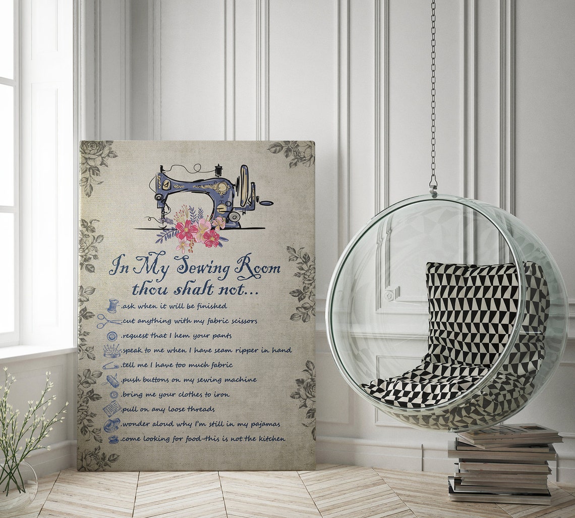 In My Sewing Room Rules Canvas Framed Wall Art Poster Etsy