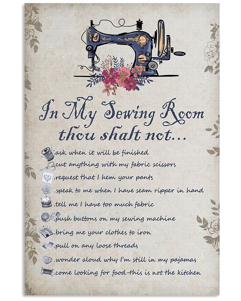 In My Sewing Room Rules Canvas Framed Wall Art Poster Etsy