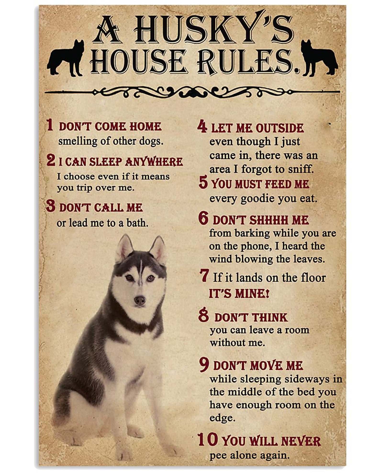 A Husky House Rules Print Canvas Framed Wall Art Poster Sign Etsy