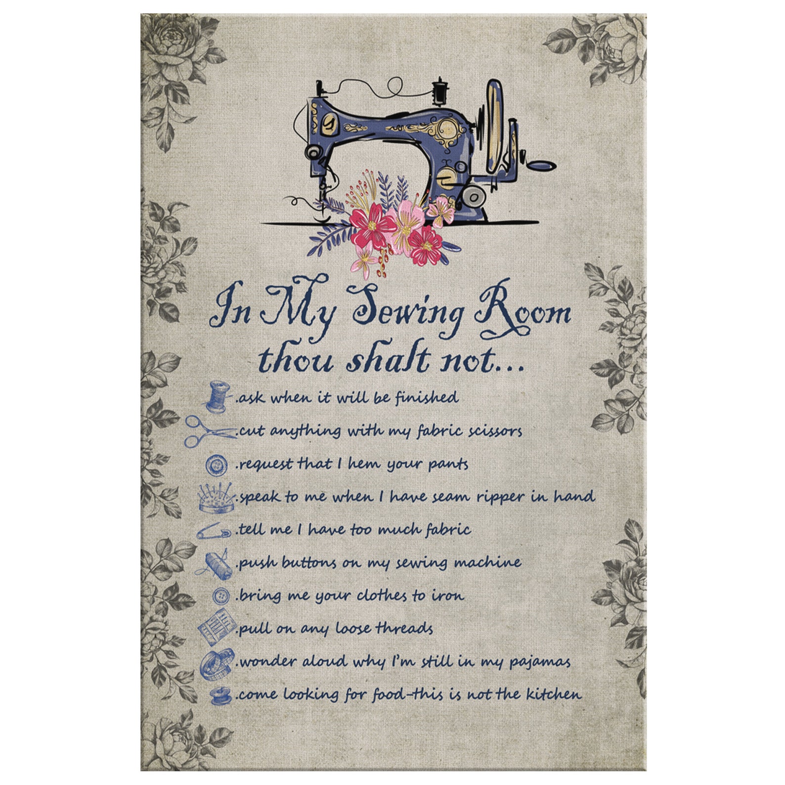 In My Sewing Room Rules Canvas Framed Wall Art Poster Etsy