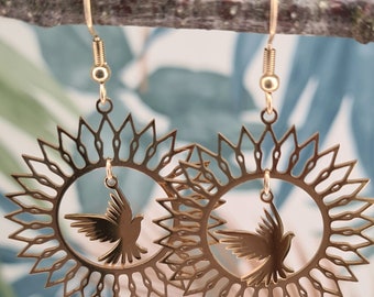 Birdie. Pair of fancy earrings, stainless steel. Boho spirit. Liberté Chérie collection.