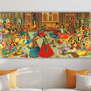 Antique Persian Miniature Canvas Art: Bazm o Raghs Wall Decor