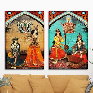 Pahlavi Persian Canvas Art (2 Piece): Traditional Iranian Wall Decor