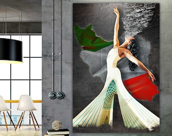 Woman Life Freedom Persian Calligraphy Canvas Art