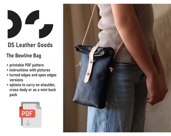 The Bowline Bag leather PDF pattern, cross-body bag pattern, roll top bag pattern, leather backpack pattern, bag to sew, leather pattern PDF