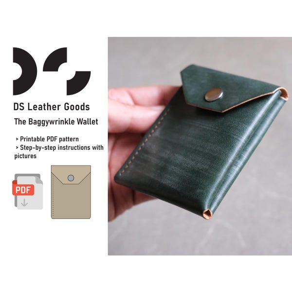 Leather Wallet PDF Pattern: DIY Cardholder Template made with single panel of leather