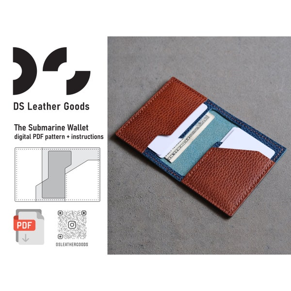 The Submarine leather wallet pdf pattern, leather wallet pattern, cardholder pdf, slim wallet pdf, slim wallet pattern, leather pattern pdf