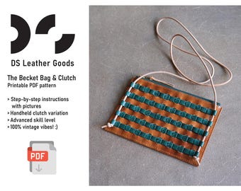 Woven Leather Bag PDF Pattern: Vintage Zipper Clutch Template (Digital Download)