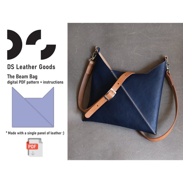 The Beam Bag Leather PDF Pattern: Crossbody Purse - DIY with a single panel of leather