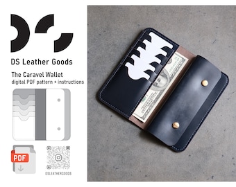 Leather Long Wallet Pattern: The Caravel, DIY Template (PDF)