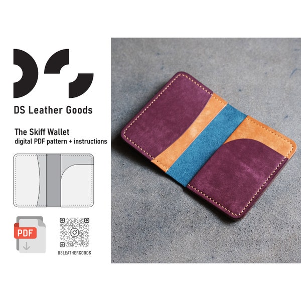 The Skiff leather wallet pattern pdf, wallet template, cardholder template, compact wallet pattern, slim wallet pattern, leather pattern pdf