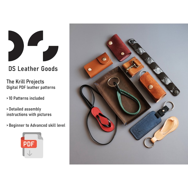 Leather Mini-Project PDF Pattern Bundle: Keychains, Bracelet, Watch Tray, Belt Key Clip and more
