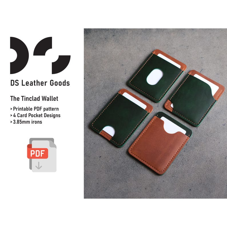 The Tinclad Wallet pattern pdf, wallet pdf template, leather wallet pattern, cardholder pdf pattern, compact wallet pattern, card holder pdf, free wallet pattern, leather bag pattern, tote bag pattern, DS Leather Goods, slim wallet PDF, DIY wallet