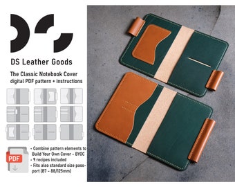 Field Notes Notebook and Passport Leather Cover PDF Pattern: modular template, 9 projects included