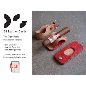 Leather PDF printable pattern for a belt cigar rest, a key fob cigar rest and a tabletop cigar stand I Instant download PDF leather pattern