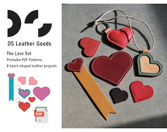 The Love Set PDF Patterns: 8 heart-shaped leather projects - bookmarks, keychain, bag charm, coaster