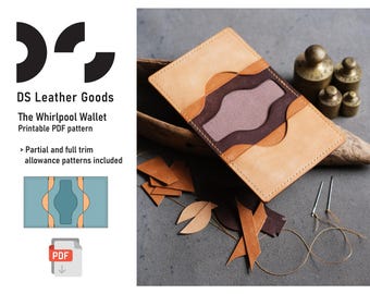 The Whirlpool Wallet Leather PDF Pattern: Slim Bifold Cardholder Template
