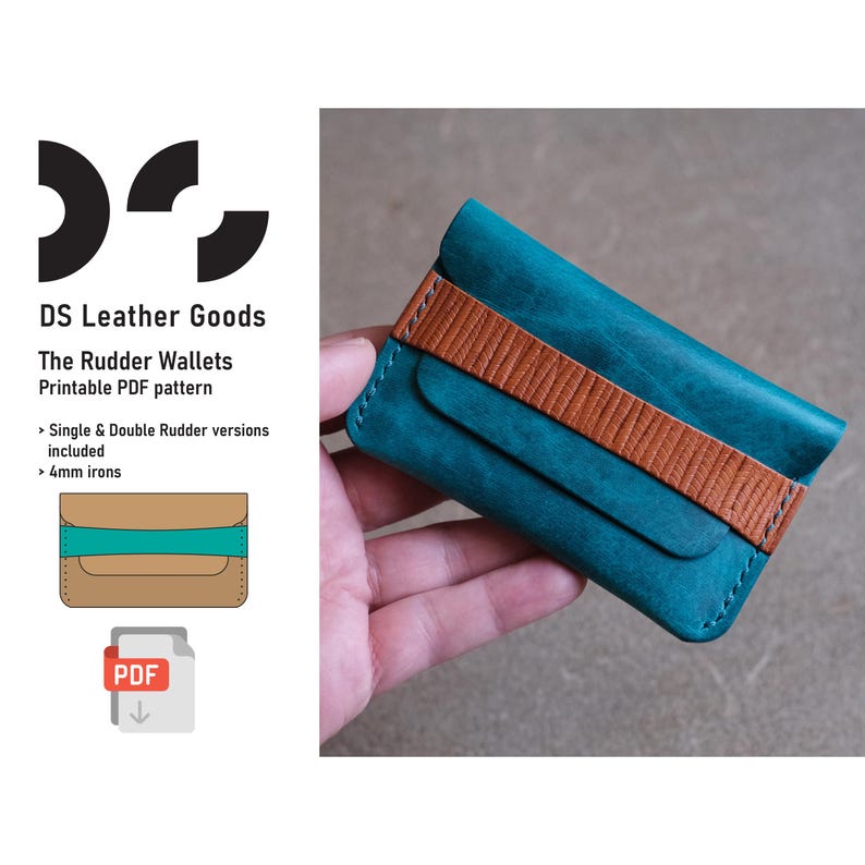 The Rudder Wallet Leather Pattern PDF: Compact Cardholder, Coin Wallet, Double version included image 1