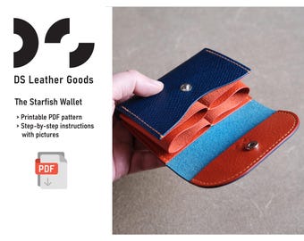 The Starfish Leather Wallet PDF Pattern: Snap Wallet Template for cards, coins and cash