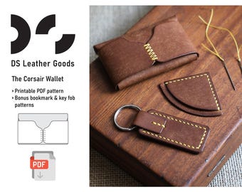 The Corsair Leather Wallet PDF Pattern: Compact Cardholder Template, bonus key fob and bookmark patterns