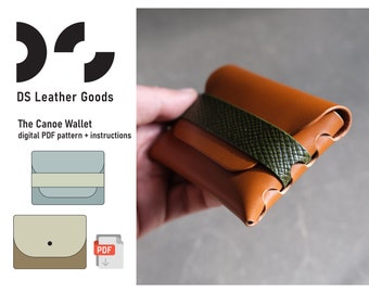 The Canoe Wallet pattern PDF, no sew wallet pattern, leather wallet template, cardholder pattern, leather pattern pdf, stitchless wallet pdf