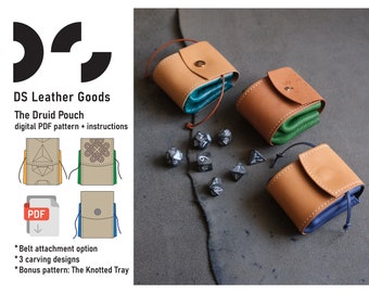 Leather Drawstring Dice Pouch PDF Pattern: DnD Dice Bag and Tray Template
