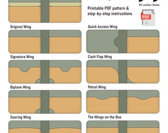 The Wing Leather Wallet PDF Pattern: Compact Cardholder Template with 9 pocket designs included