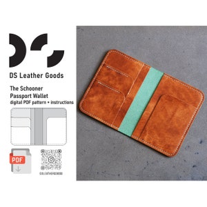Patrón de billetera para pasaporte Schooner, plantilla para porta pasaporte, funda para pasaporte en formato PDF, patrón de cuero en formato PDF, patrón de billetera de viaje en formato PDF