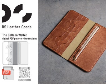 The Galleon Wallet pattern pdf, wallet template, leather wallet pdf, long wallet pdf, long wallet pattern, leather pattern, zipper wallet