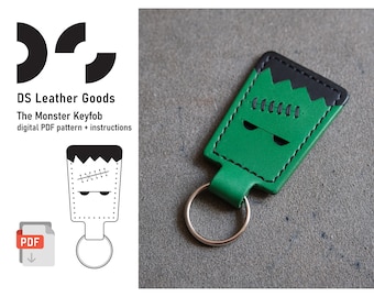 Halloween Monster leather keychain pdf pattern, leather keyring template, Halloween keychain, leather pattern pdf, spooky keychain pattern