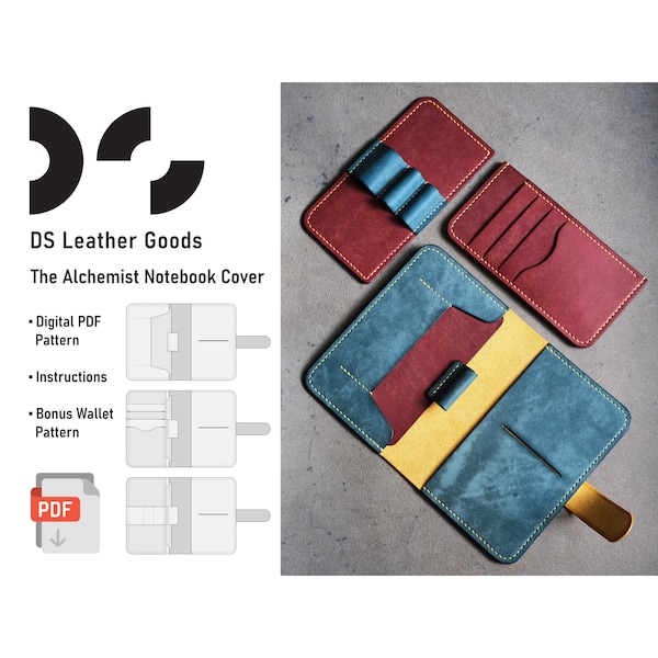 The Alchemist Notebook Cover PDF Pattern: Leather Journal/Passport Wallet Template with Removable Inserts