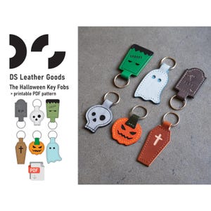 Halloween Leather Key Fobs PDF Pattern: Spooky Keychain Template (Digital Download)