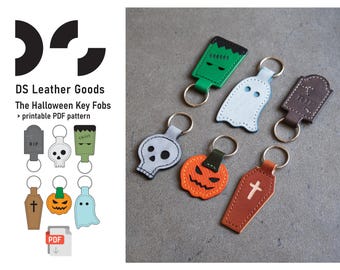 Halloween Leather Key Fobs PDF Pattern: Spooky Keychain Template (Digital Download)