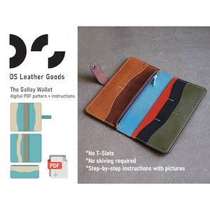 The Galley leather wallet PDF pattern, easy long wallet pattern, wallet pattern to sew, long wallet template, leather pattern PDF, ds leather goods, zipper long wallet pattern, wallet for women, women's wallet
