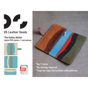 The Galley leather wallet PDF pattern, easy long wallet pattern, wallet pattern to sew, long wallet template, leather pattern PDF, dsleather