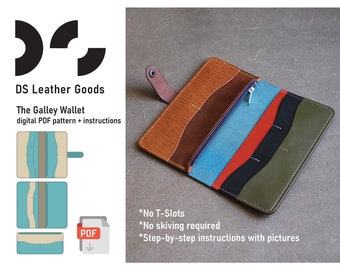 The Galley leather wallet PDF pattern, easy long wallet pattern, wallet pattern to sew, long wallet template, leather pattern PDF, dsleather