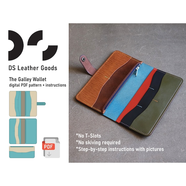 The Galley leather wallet PDF pattern, easy long wallet pattern, wallet pattern to sew, long wallet template, leather pattern PDF, dsleather