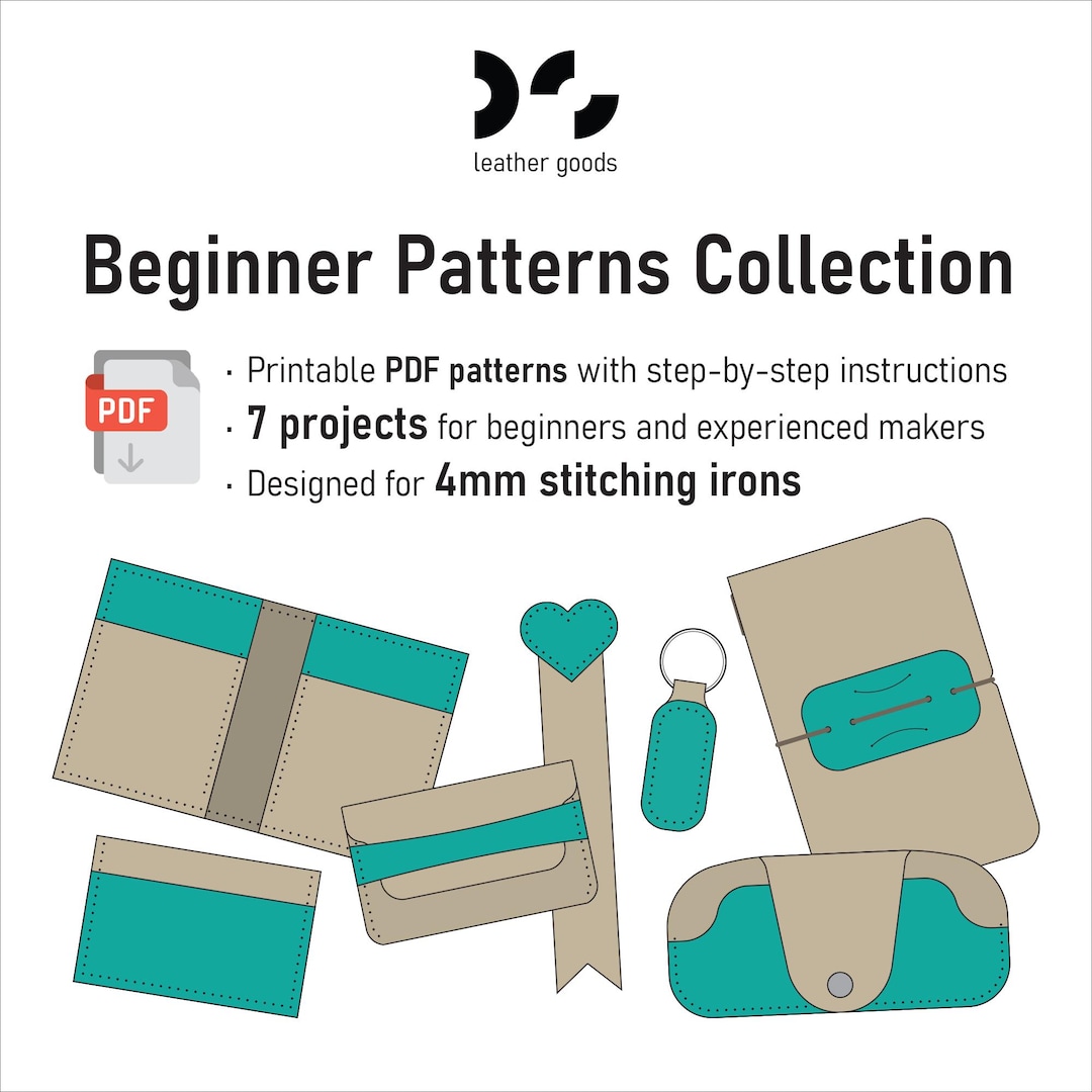 Beginner Leather Pattern Bundle, 7 Easy Leathercraft PDF Templates, DIY ...